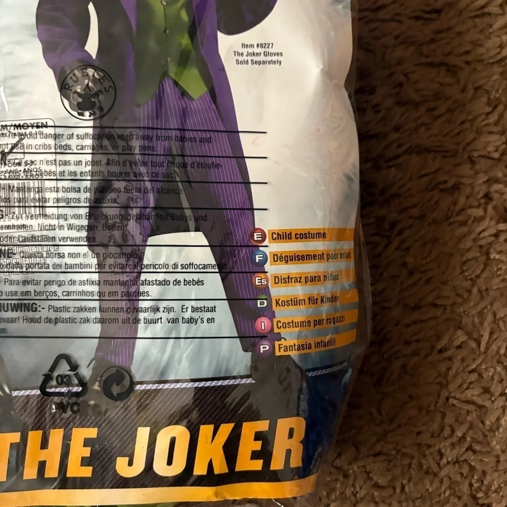 Kids Batman Dark Knight Joker Mask Deluxe Costume Medium Purple Green Halloween